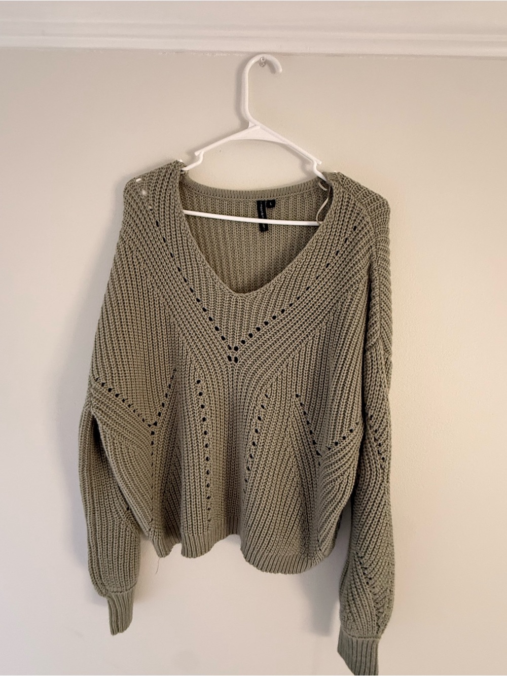 V-Neck Olive Green Chunky Knit Sweater
